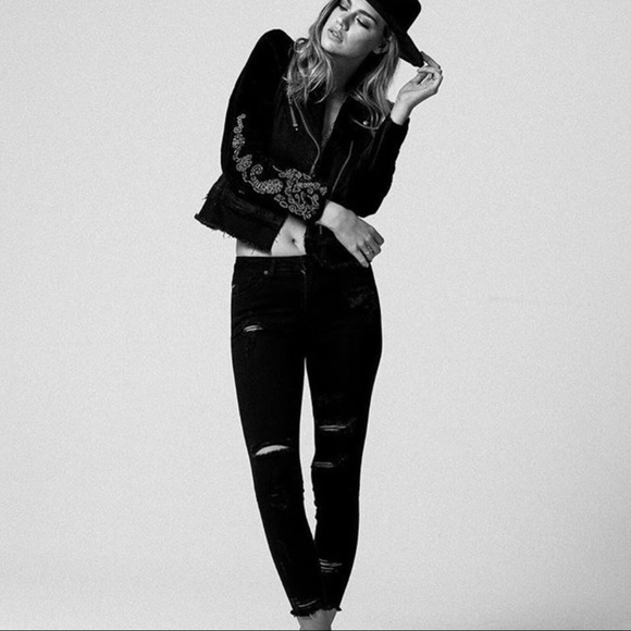 Distressed Denim Ankle Fray Black Skinny Jeans - Picture 6 of 9